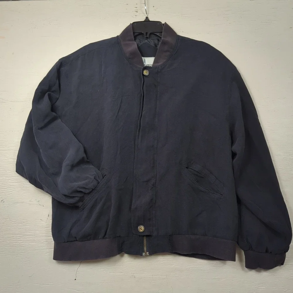 Vintage Men's Silk‎ Bomber Jacket 90's Baggy Visitor Black XL